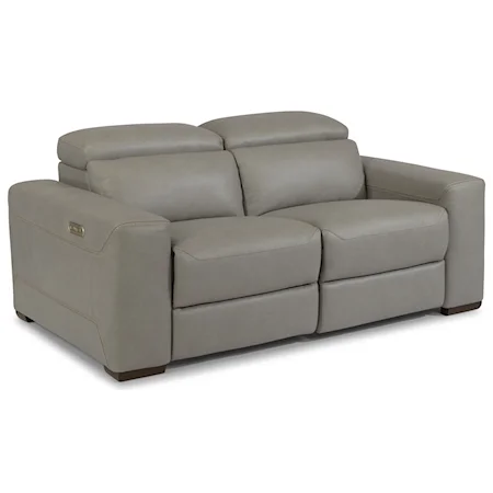 Contemporary Reclining Sectional Loveseat with Power Headrests